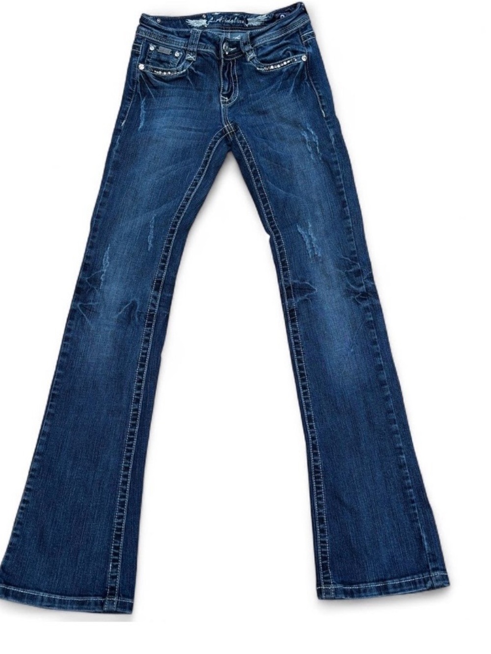 LA Idol USA Women's Dark Blue Bootcut Jeans with Rhinestones Size 0